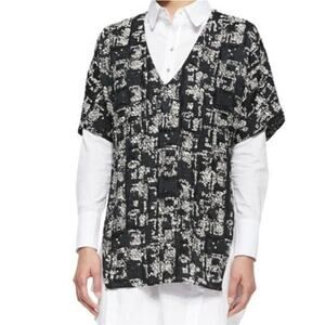 Marissa Webb Helen V-Neck Black And White Tweed Top Size M